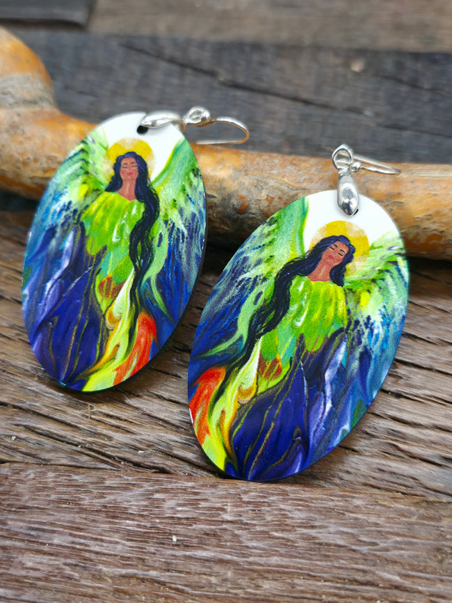Art Earrings by Bill and Tracy Rabbit - Green Wings Woman