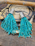 25 Strand Turquoise Tassel Statement Earrings by Fred Archuleta