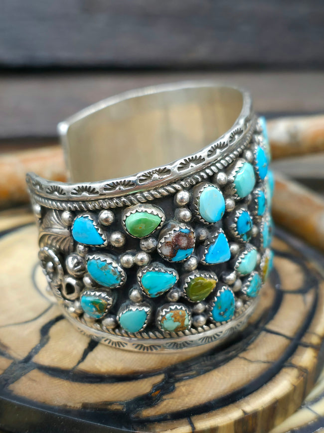 Sterling Silver Blue Gem Turquoise Cuff by LaRose Ganadanegro  - 7 in.