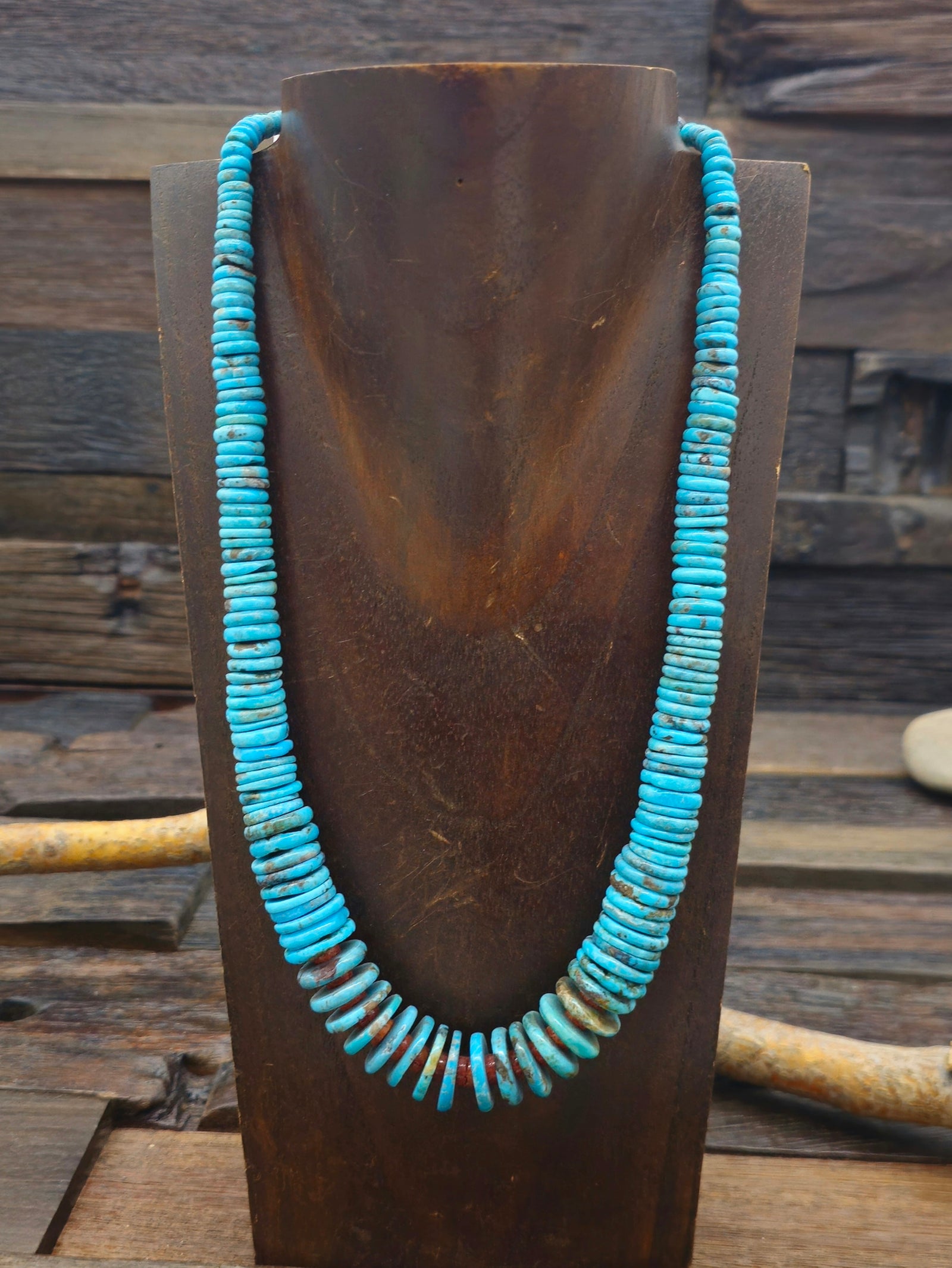Blue Turquoise and Sponge Coral Necklace - 21 in.
