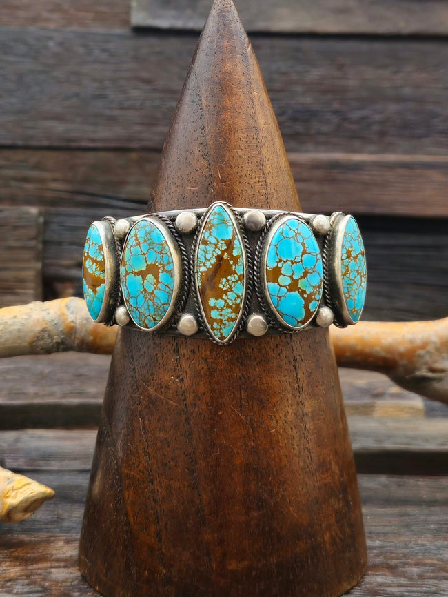 Sterling Silver and #8 Turquoise Five-Stone Cuff by Verdy Jake - 6 3/4 in.