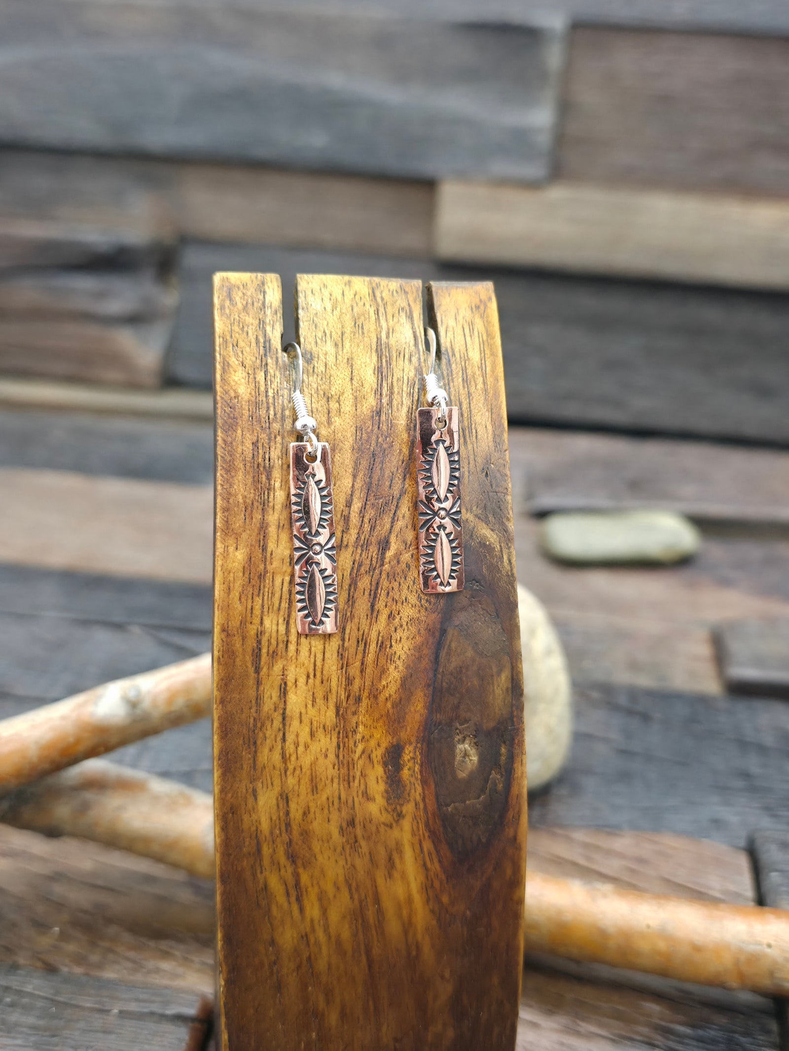 Copper Bar Earrings - Stampwork Varies