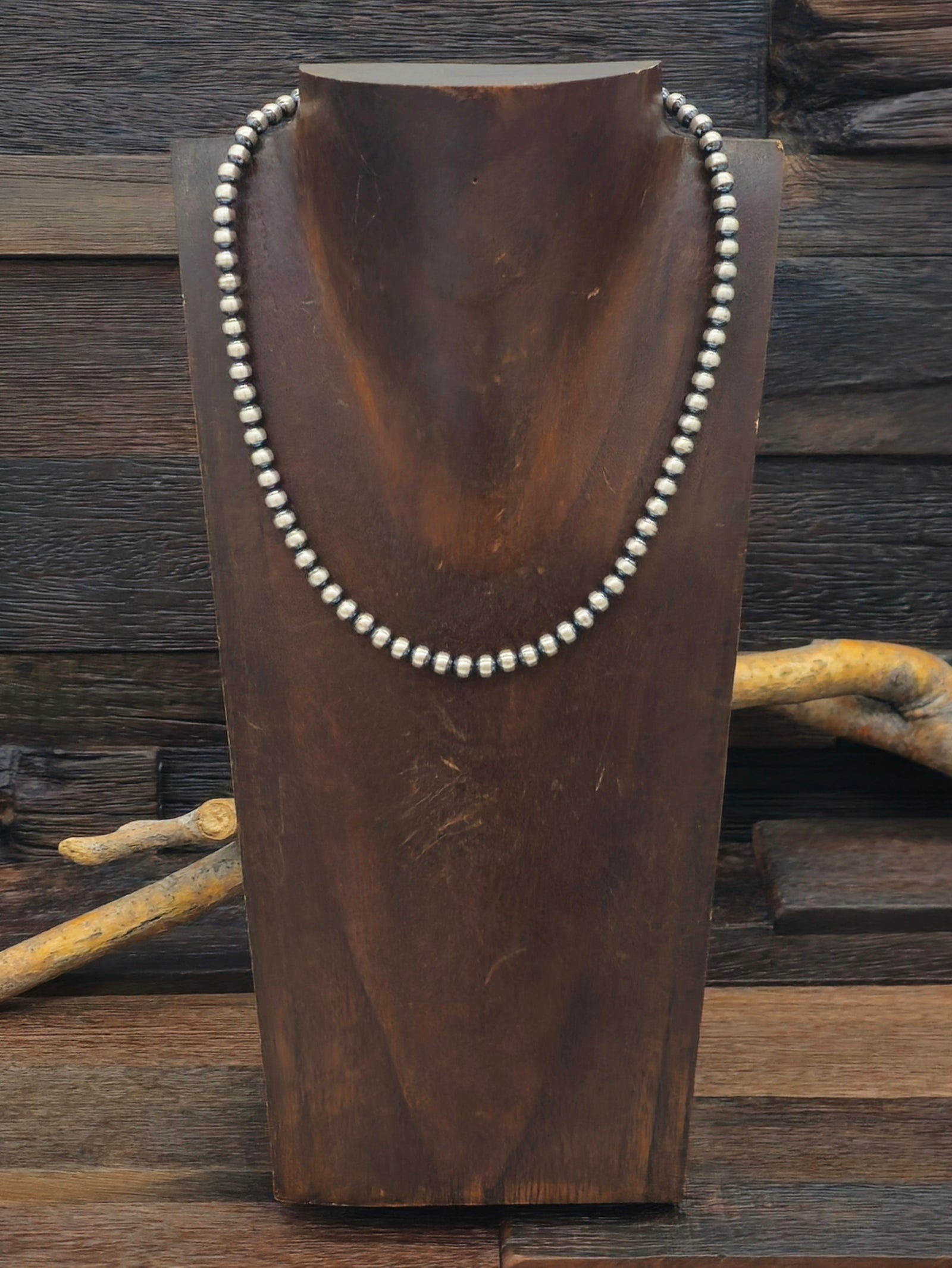 Sterling Silver Oxidized Bead Necklace 5 mm 16 in.