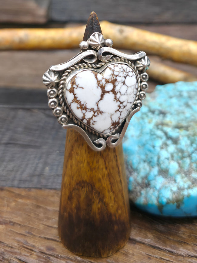 Stamped Sterling Silver Wild Horse Heart Ring by Rosella Paxson - Size 7