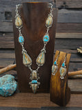 Sterling Silver Blue Gem Boulder Turquoise Lariat Necklace and Earring Set by Rosella Paxton - 22 in. with 2 1/2 in. Drop