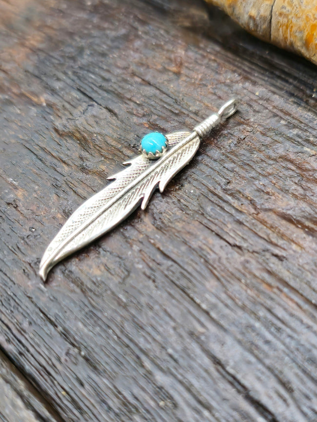Sterling Silver and Turquoise Feather Pendant