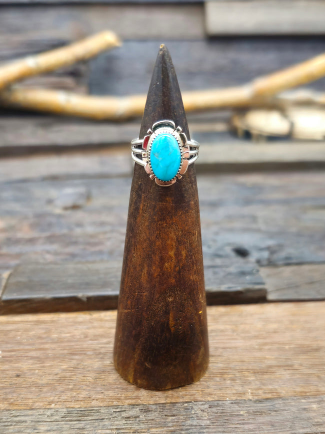 Blue Turquoise Sterling Silver Ring by Leona Delgarito- Size 5