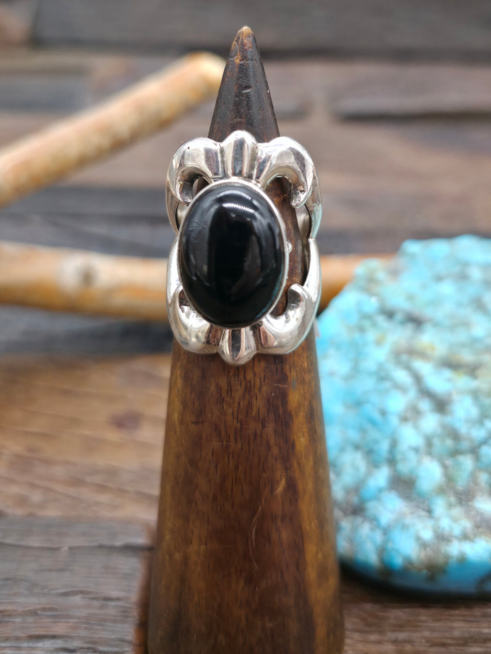 Cast Sterling Silver Onyx Ring by Kevin Yazzie - Size 7.5