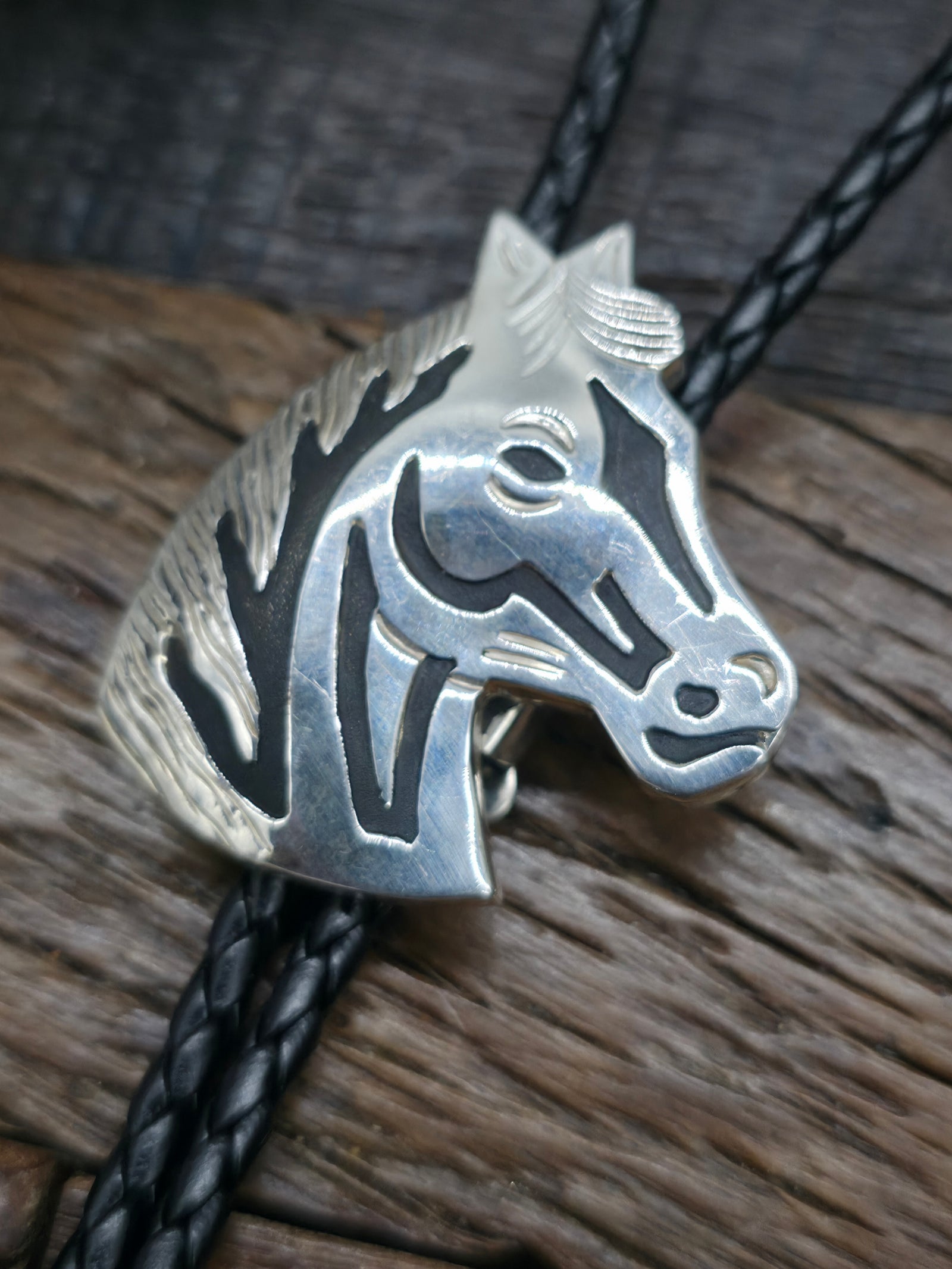 Sterling Silver Horse Head Bolo Tie by Alonso Mariano - 36 in.