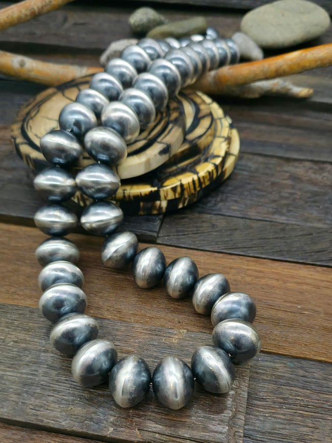 Large Oxidized Navajo Pearl Necklace by S. Hale - 30 in. 22 mm Bead