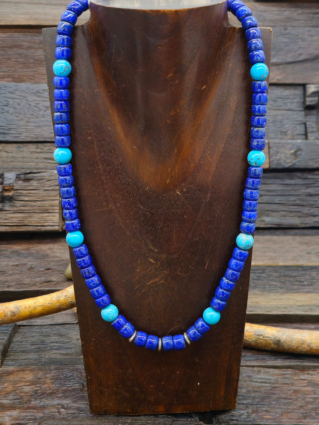 Lapis and Turquoise Necklace by Fred Archuleta - 22 in