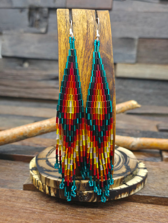 Zuni Beadwork Fringe Earrings by Aaron & Krystal Panteah - 6 in. by 1 in.