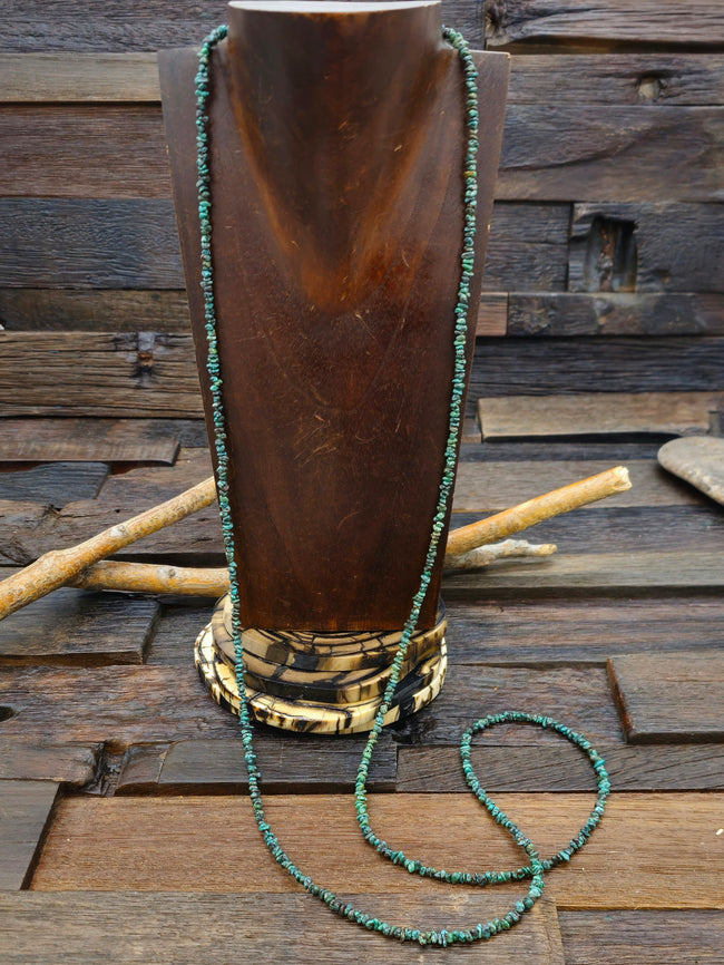Extra Long Dark Blue Turquoise Nugget Small Stone Bead Necklace - 48 in.