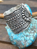 Kingman Turquoise Stamped Sterling Silver Cuff Bracelet by Tsosie White - 6 3/4 in. with Gap