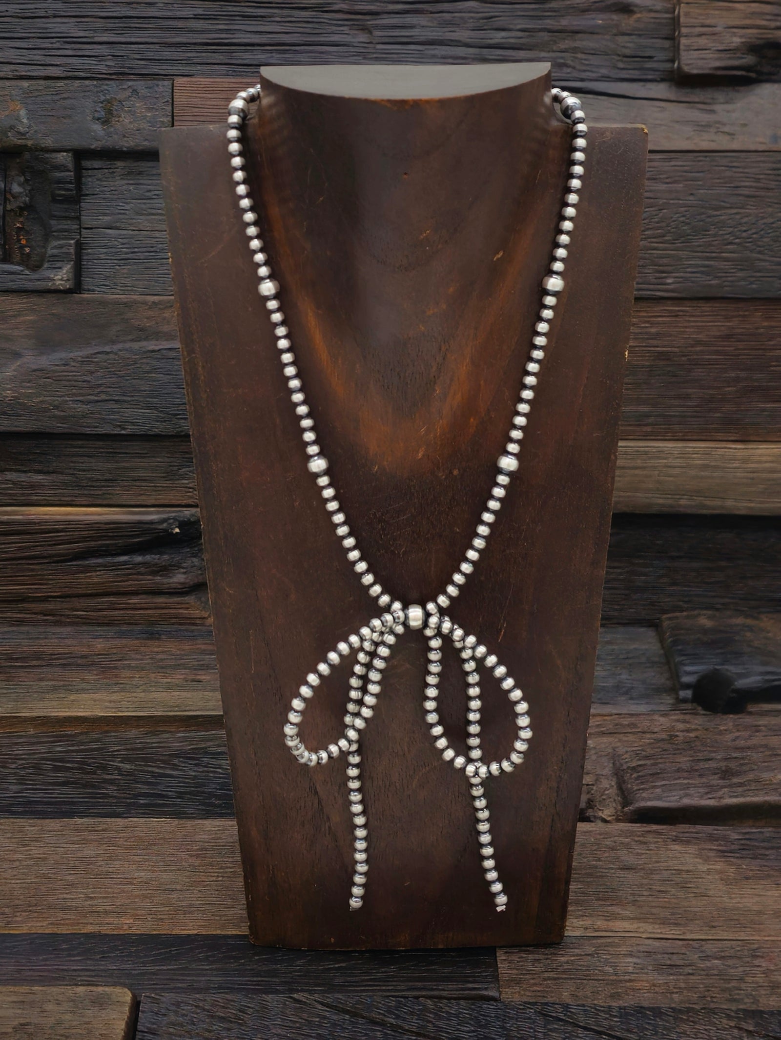 Oxidized Sterling Silver Bead Bow Necklace 18 in.