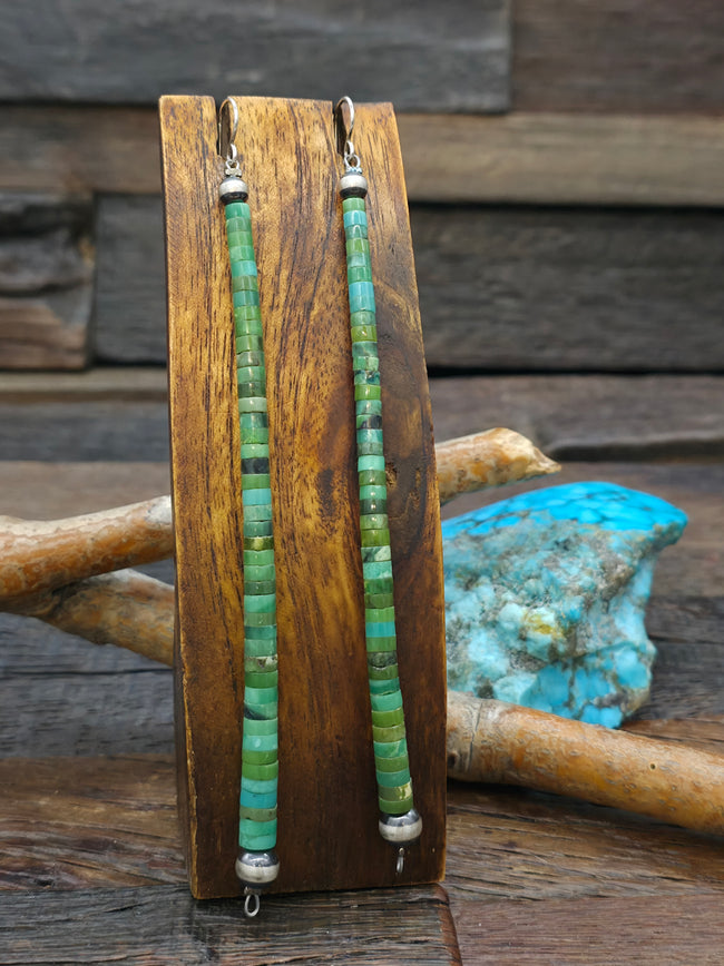 Green Turquoise Heishi Dangle Earring by Fred Archuleta