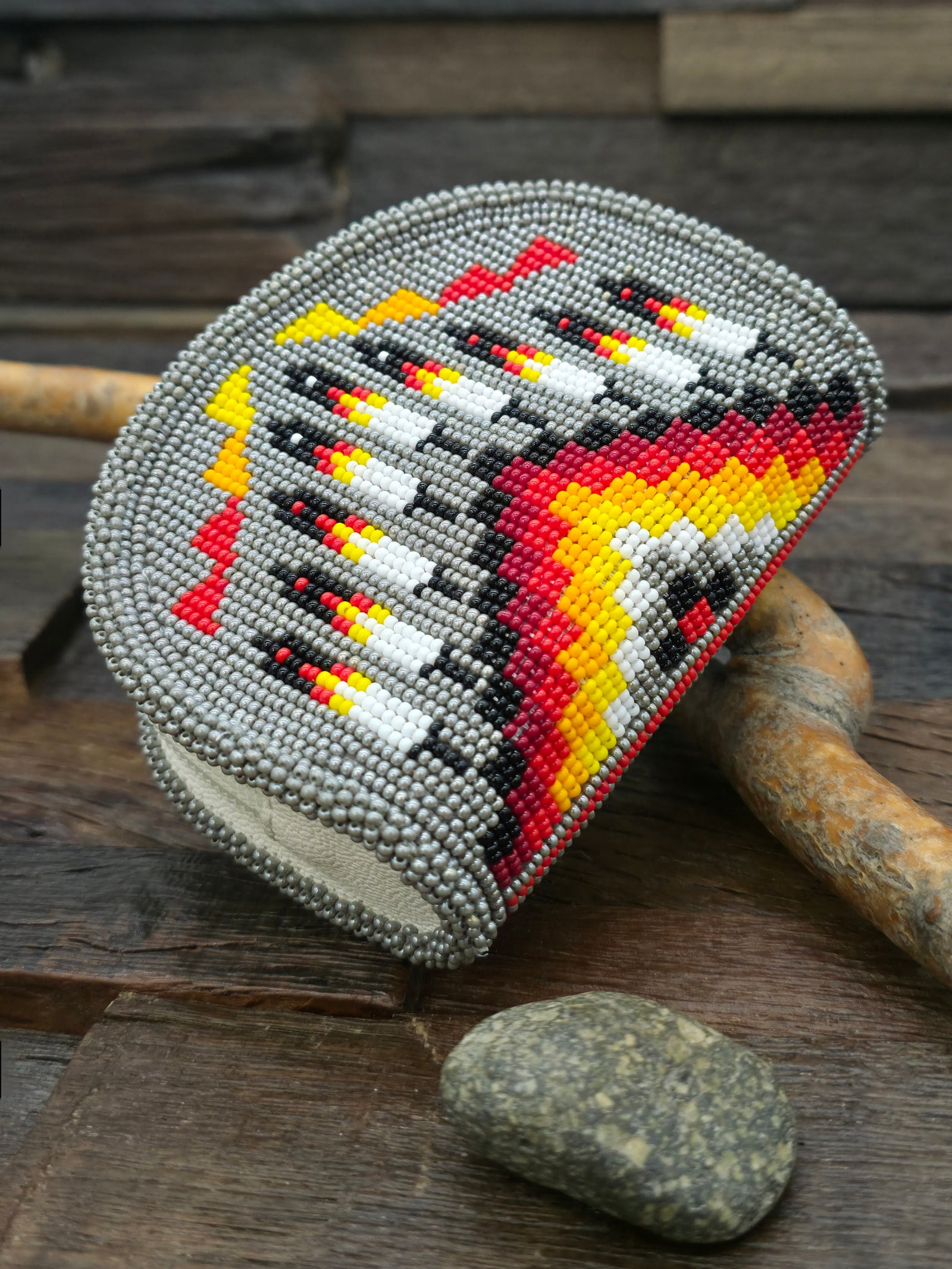 Hand Beaded Coin Purse - Gray Feathers