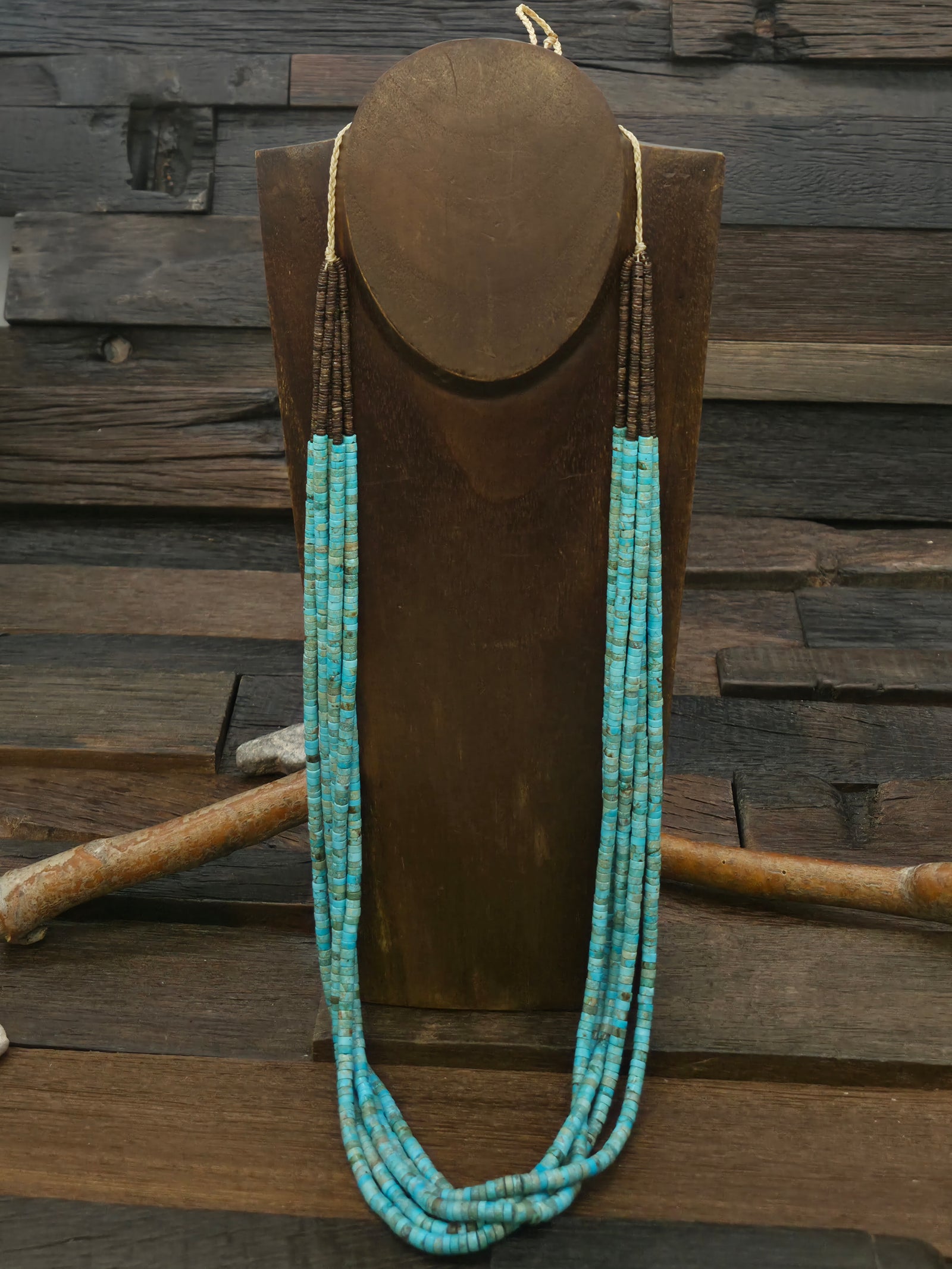 Five Strand Heishi and Impression Jasper Necklace by Juliana Garcia - 30 in.