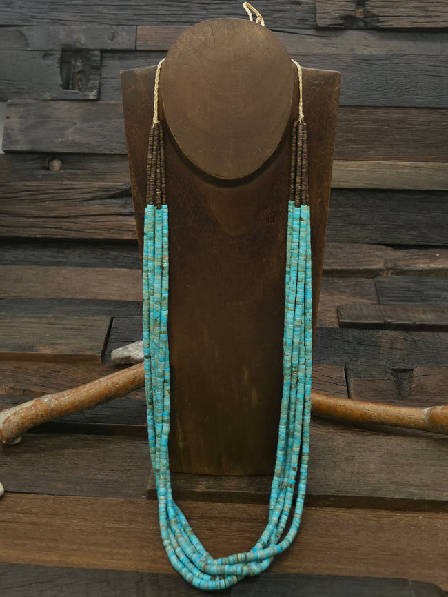 Five Strand Heishi and Impression Jasper Necklace by Juliana Garcia - 30 in.