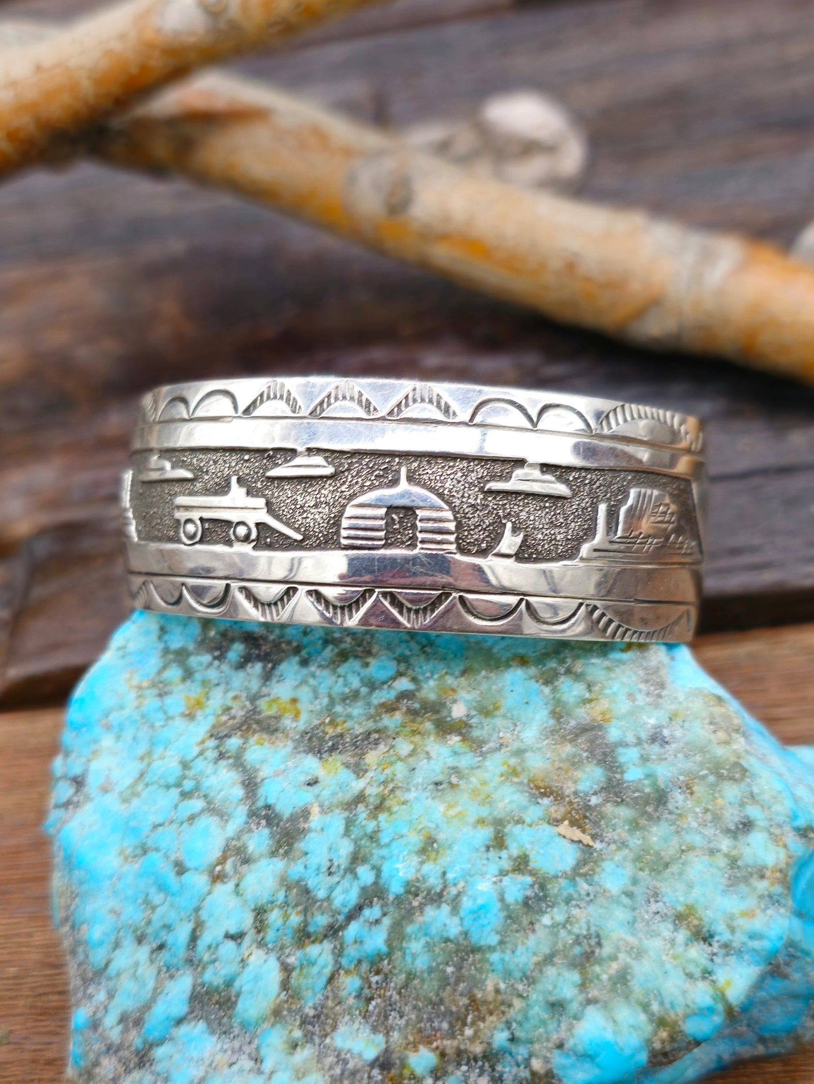 Vintage/Estate Sterling Silver Storyteller Cuff - 6 1/4 in.