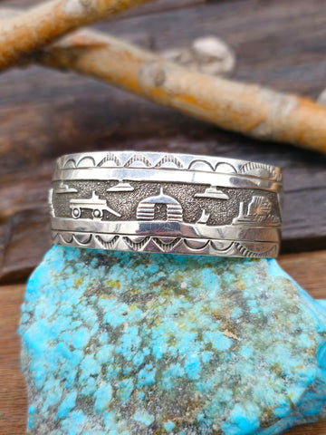 Turquoise and Sterling Silver Bracelet by Carolyn Nez 6 1/2 in