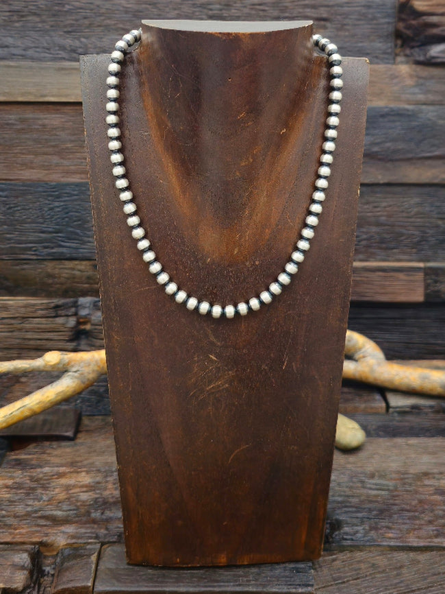 Sterling Silver Oxidized Bead Necklace 6mm 16 in.