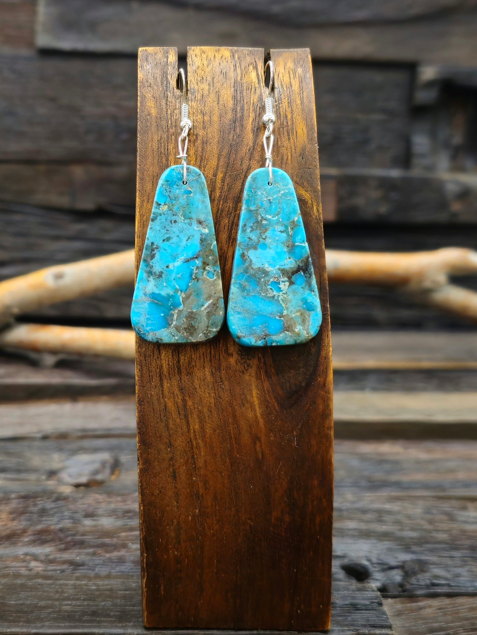 Blue Turquoise Slab Earrings by Robert Coriz