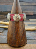 Buffalo and Chief Nickle Red Leather Snap Bracelet - 8 in.
