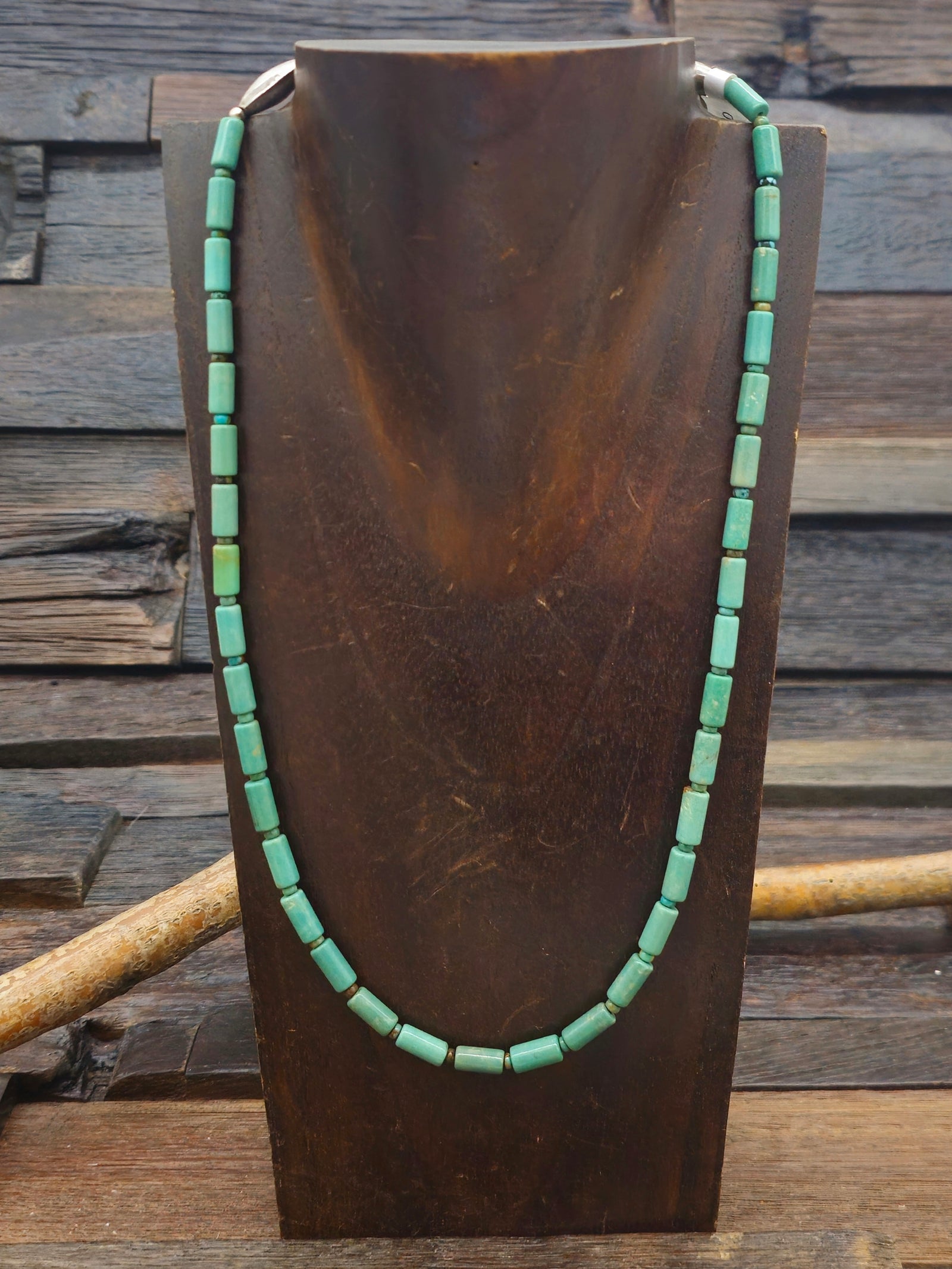 Turquoise Cylinder Bead Necklace - 21 in.