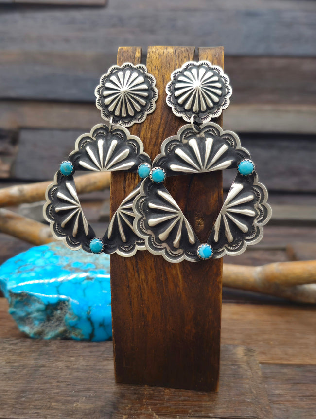 Stamped Sterling Silver Earrings with Turquoise Stones