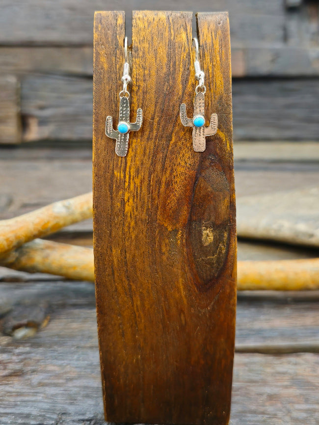 Mini Turquoise Cactus Earrings by Lucille Platero