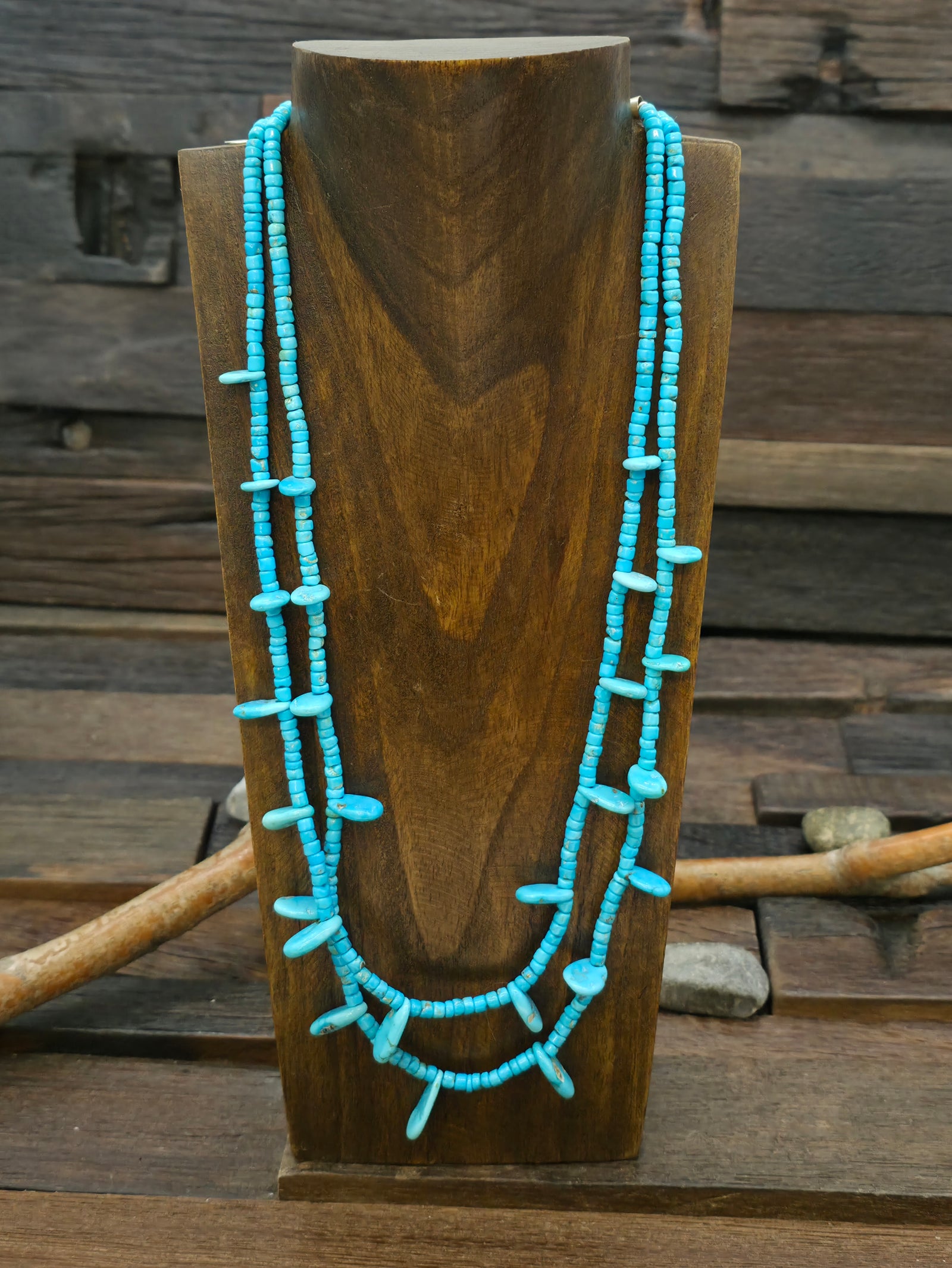 Two Strand Turquoise Tab Necklace by Mel Masquat - 22 in. w/ 3 in. Extender