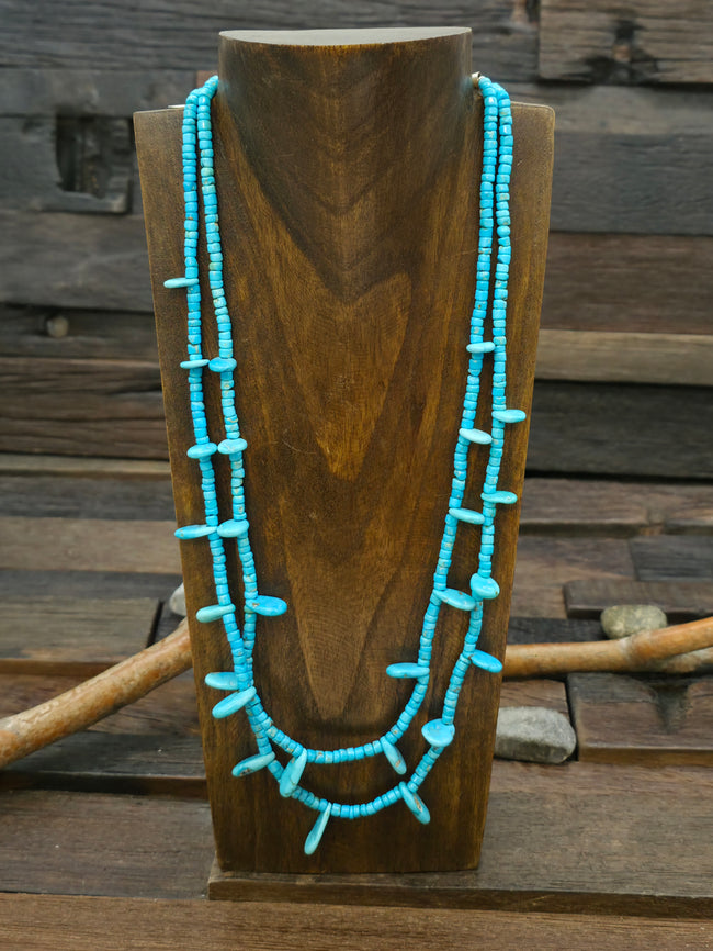 Two Strand Turquoise Tab Necklace by Mel Masquat - 22 in. w/ 3 in. Extender
