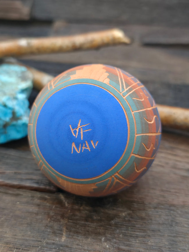 Navajo Etched Christmas Ornament Bauble by Viveca Tsosie - Blue