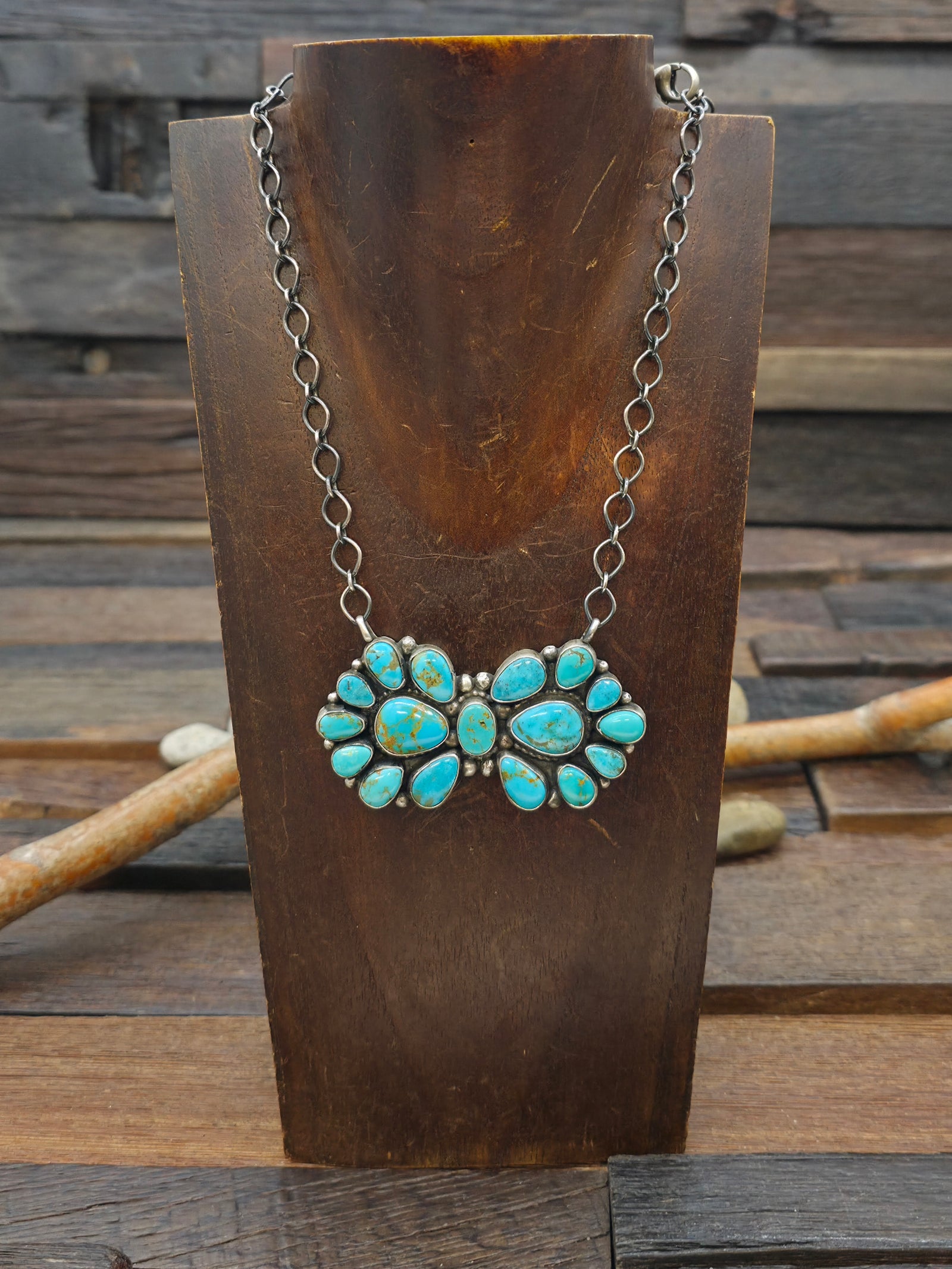 Sterling Silver Turquoise Butterfly Cluster Pendant Necklace by Shelia Becenti - 19 in.