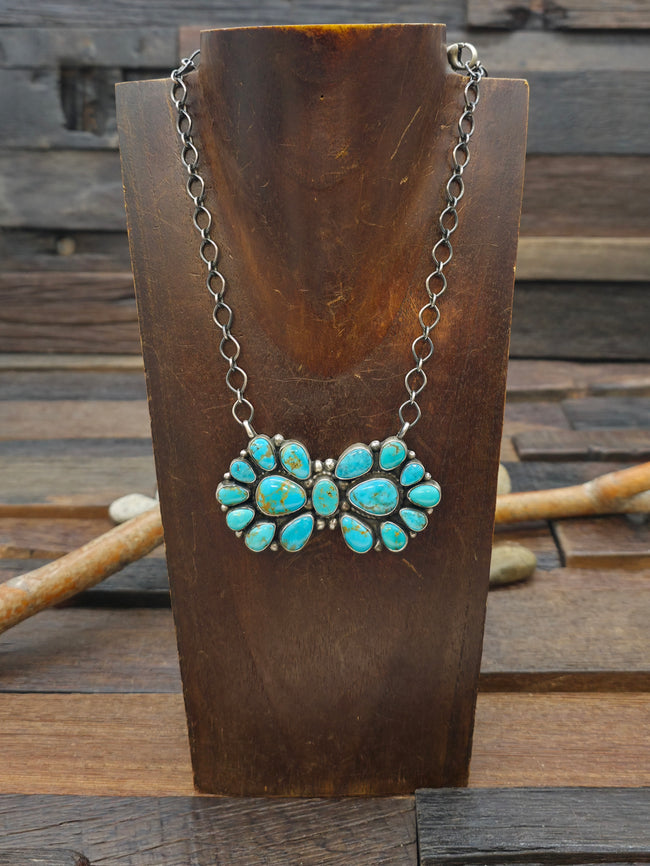 Sterling Silver Turquoise Butterfly Cluster Pendant Necklace by Shelia Becenti - 19 in.