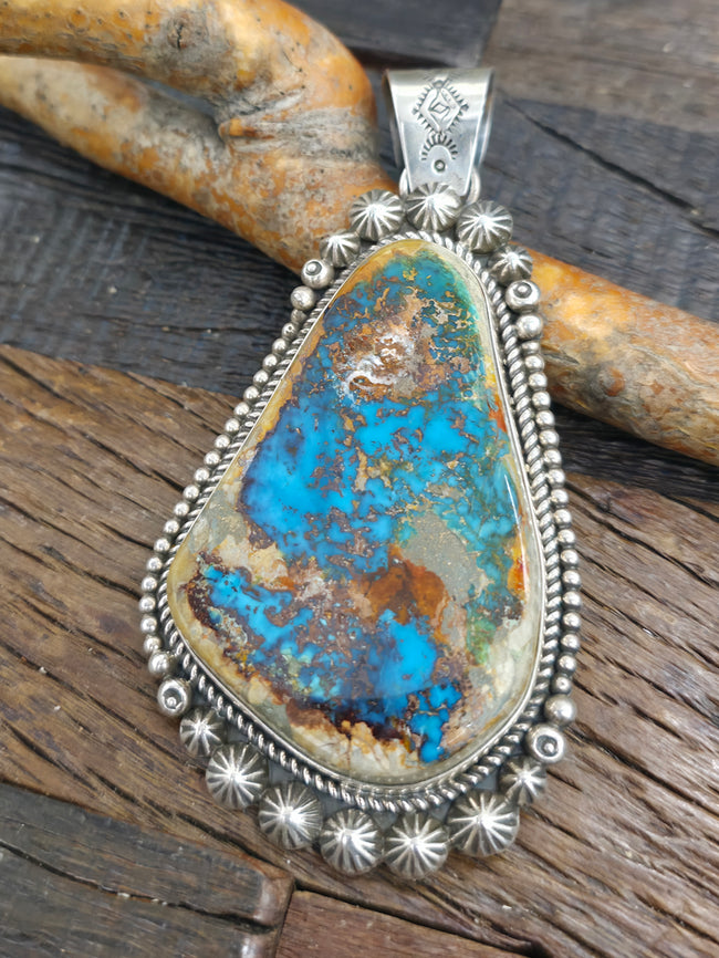 Sterling Silver Pilot Mountain Turquoise Pendant by Rosella Paxson - 4 in. by 2 in.