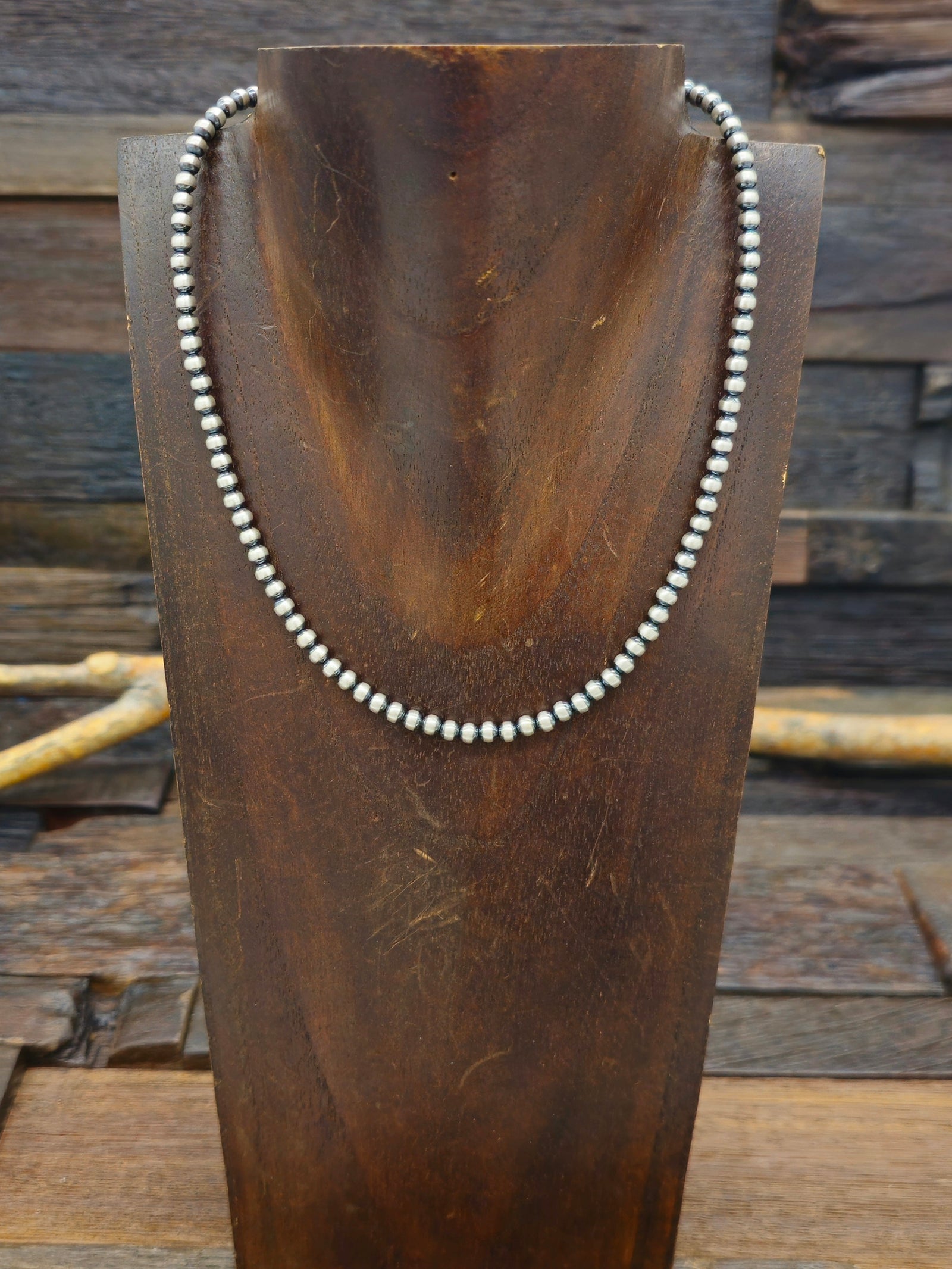 Sterling Silver Oxidized Bead Necklace 4mm 16 in.