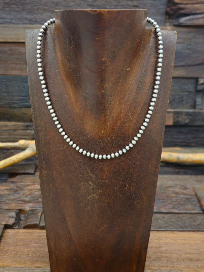 Sterling Silver Oxidized Bead Necklace 4mm 16 in.