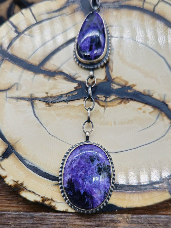 Sterling Silver and Charoite Lariat Necklace with 1916 Quarter - 18 in.