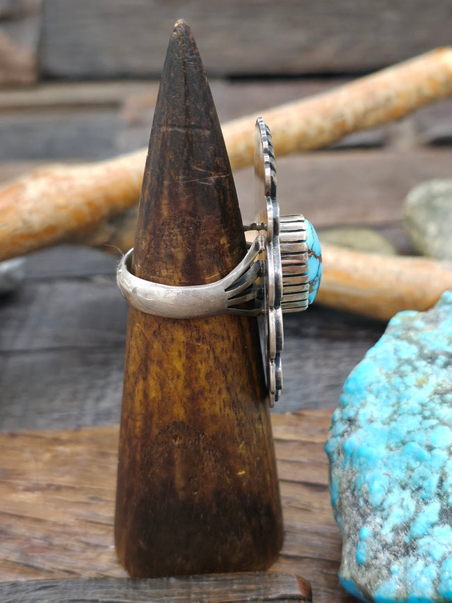 Sterling Silver Overlay Turquoise Ring by D. Benally - Size 11