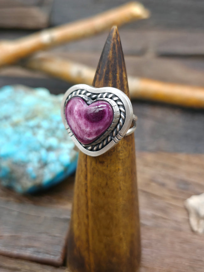 Sterling Silver Dark Purple Spiny Heart Ring by Walter Vandever - Size 8