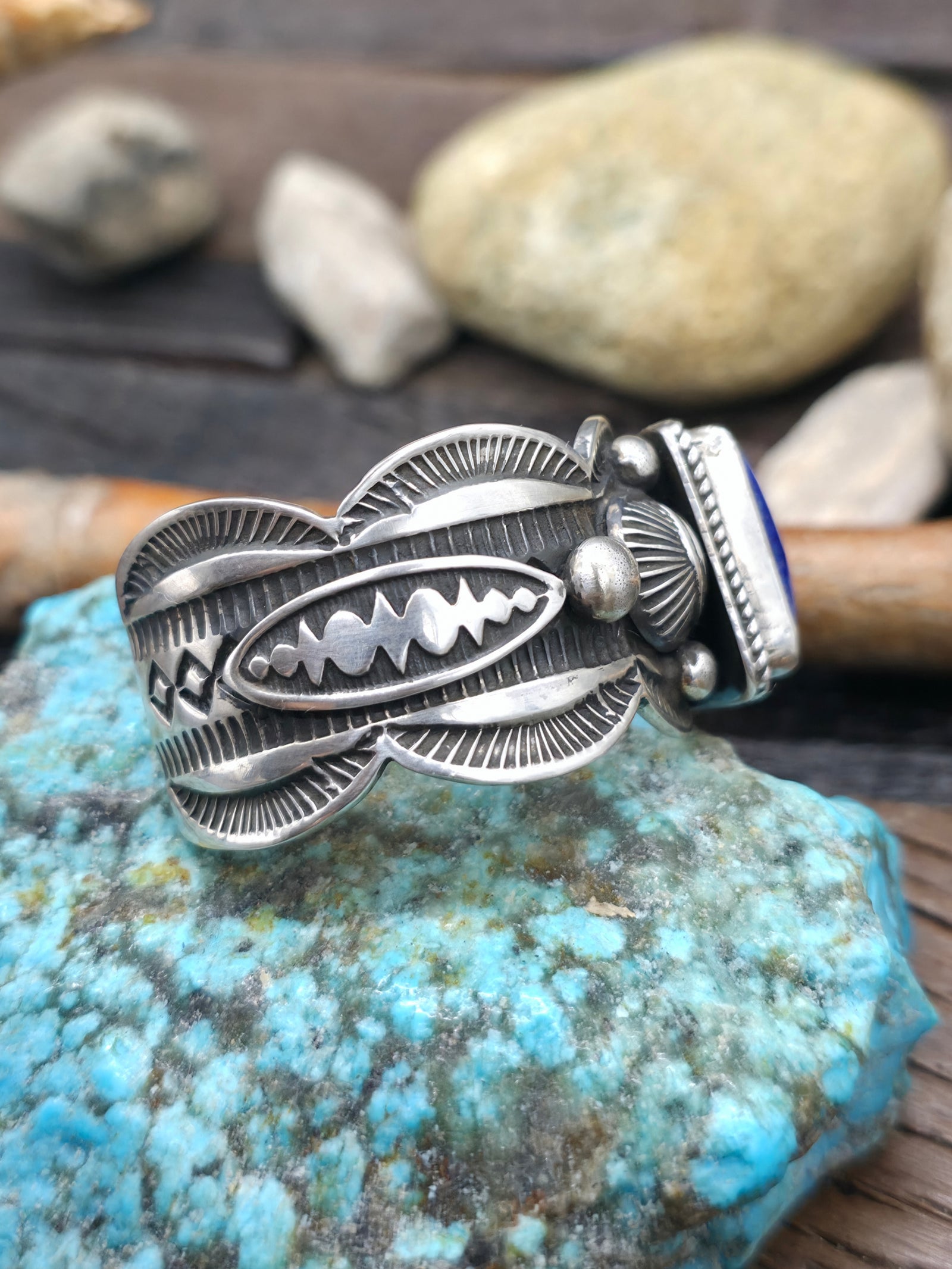 Stamped Sterling Silver Lapis Cuff Bracelet by Albert Jake - 6 in. with Gap