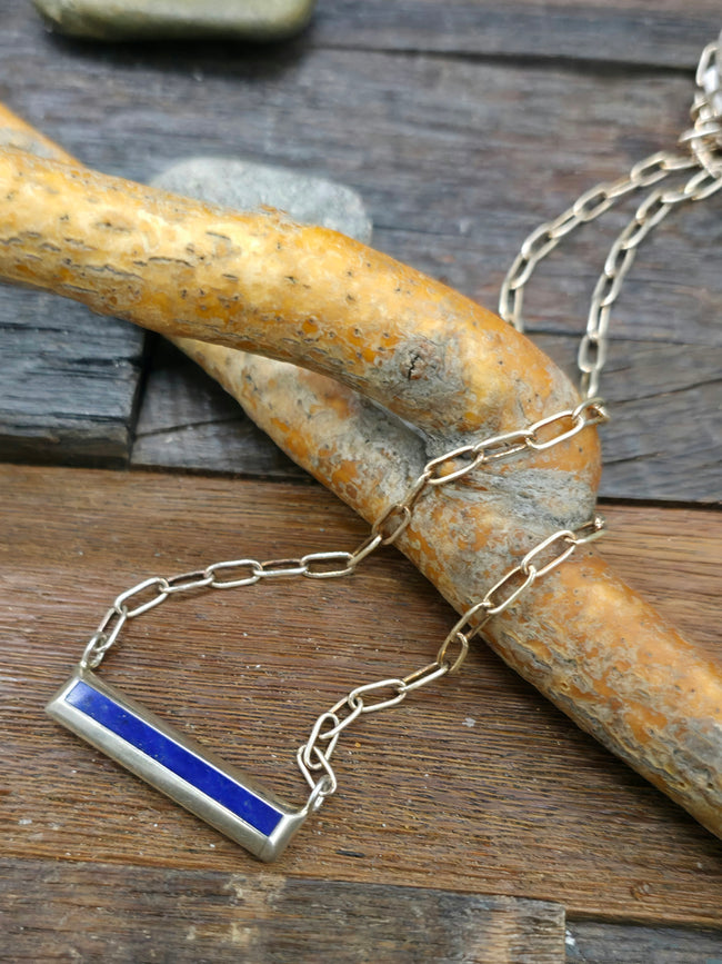1 3/4 In. Lapis Lazuli Bar Necklace on 18 in. Chain by J. Natachu 18in