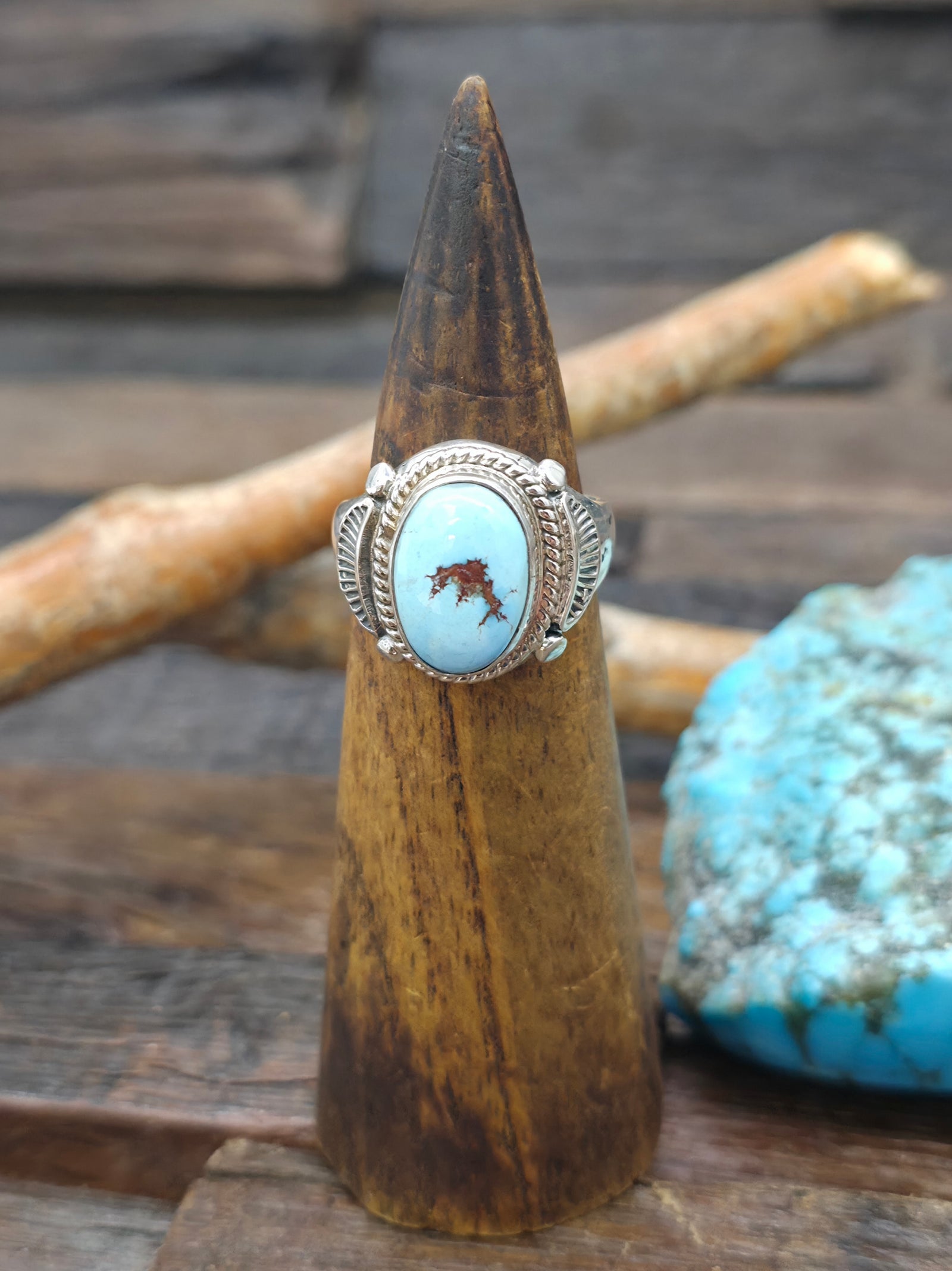 Sterling Silver Golden Hills Turquoise Ring by Albert Topaha - Size 9 1/2