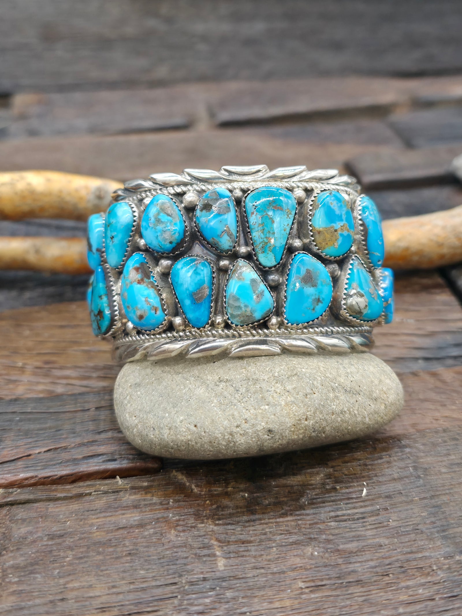 Julia Etsitty Sterling Silver with Turquoise Cuff Bracelet 6" with 1 1/8" Opening