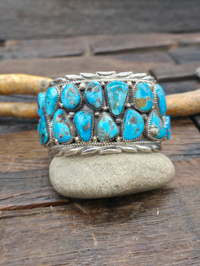 Julia Etsitty Sterling Silver with Turquoise Cuff Bracelet 6" with 1 1/8" Opening