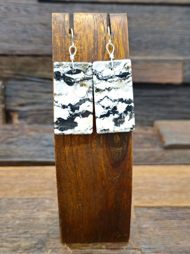 White Buffalo Stone Slab Earrings 2 1/4 in. by 3/4 in.