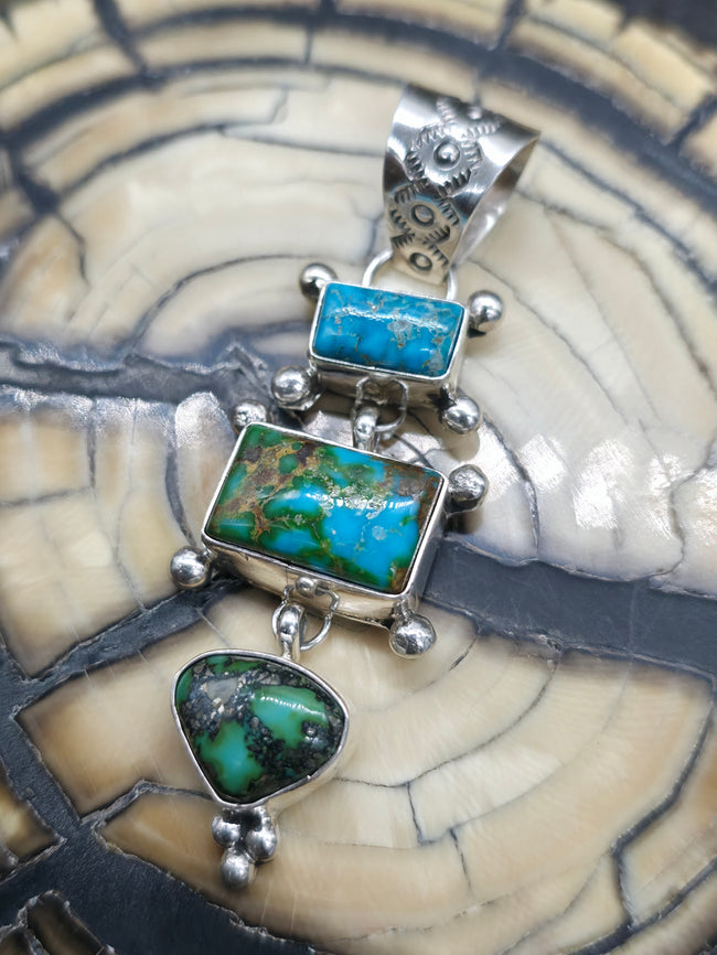 Sterling Silver and Sonoran Turquoise Lariat Pendant by Rosella Paxton - 2 3/4 in. by 3/4 in.