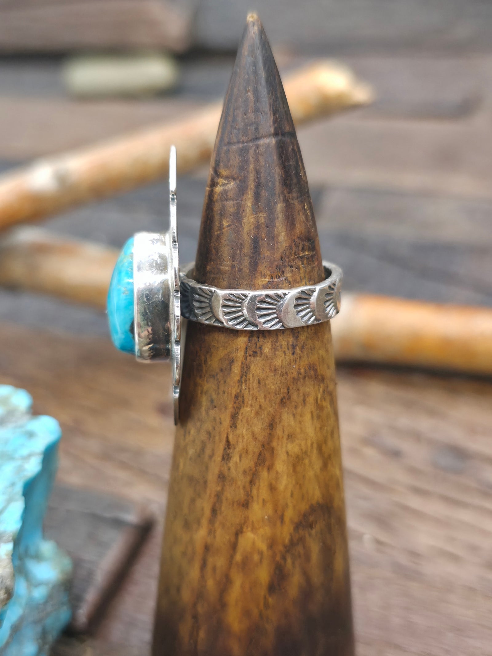 `Stamped Sterling Silver Turquoise Ring by Jacob Troncosa - Size 9